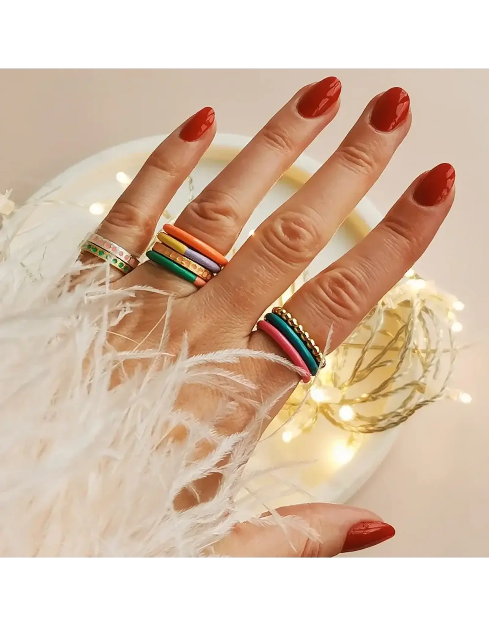 Lulu Copenhagen Double Color Ring - Light Green/ Burnt Coral