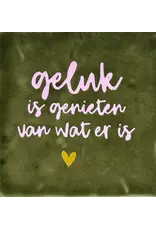 Yett Tegeltje - Geluk is genieten, Olijf/Babyroze - 10x10