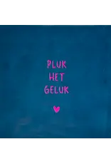 Yett Tegeltje - Pluk het geluk, Donkerblauw/Roze - 10x10