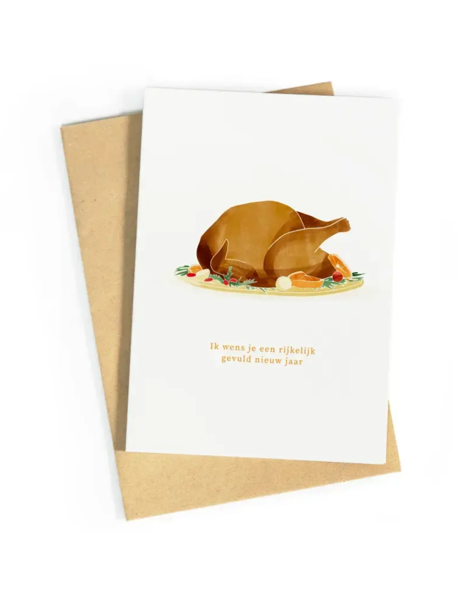 Studio Zwoane Wenskaart - Kerst - Ik wens je een rijkelijk gevuld nieuw jaar - Dubbele kaart + Envelop