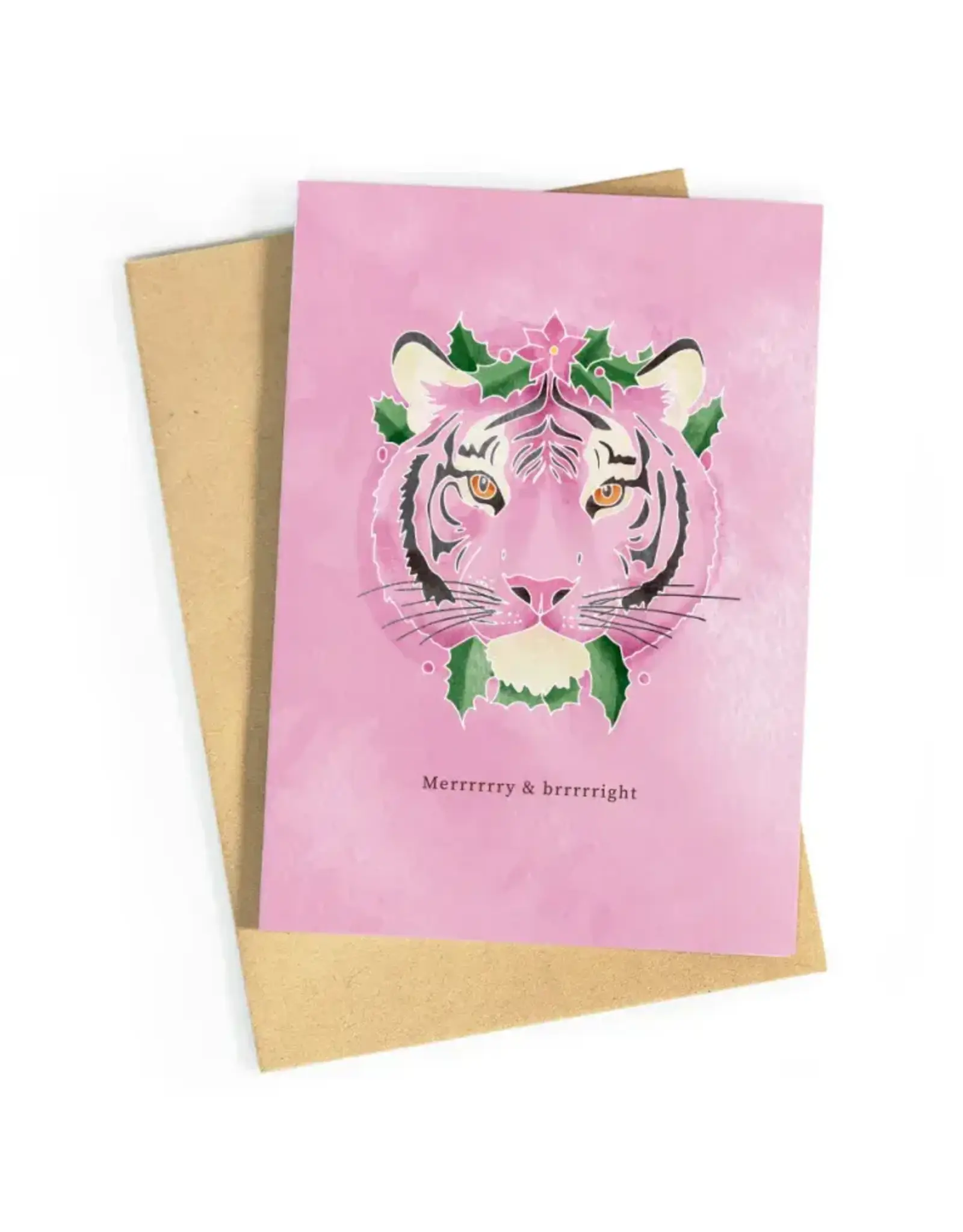 Studio Zwoane Wenskaart - Kerst - Kersttijger - Dubbele kaart + Envelop