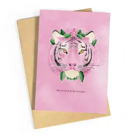 Studio Zwoane Wenskaart - Kerst - Kersttijger - Dubbele kaart + Envelop