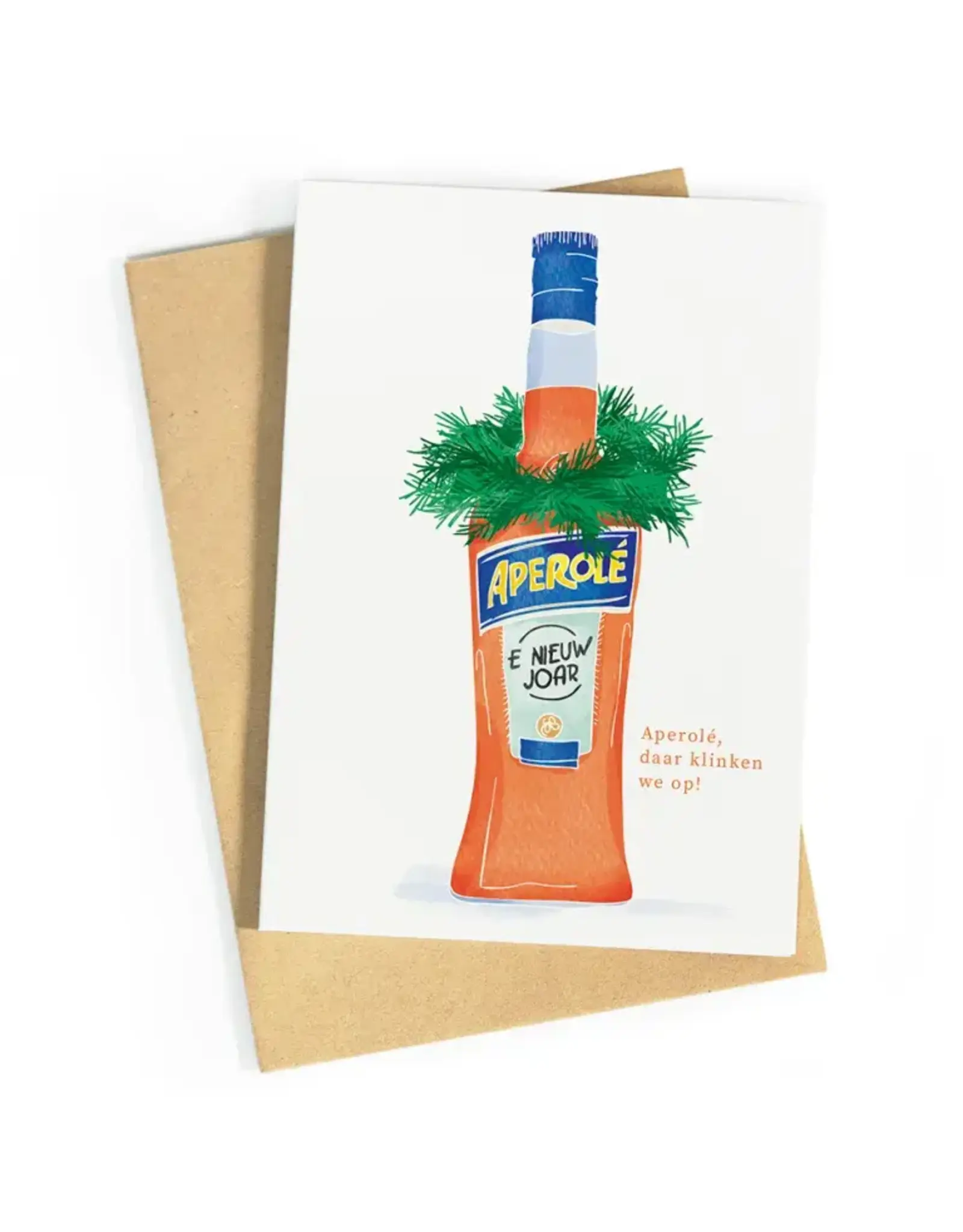 Studio Zwoane Wenskaart - Kerst - Aperolé e nieuw joar - Dubbele kaart + Envelop