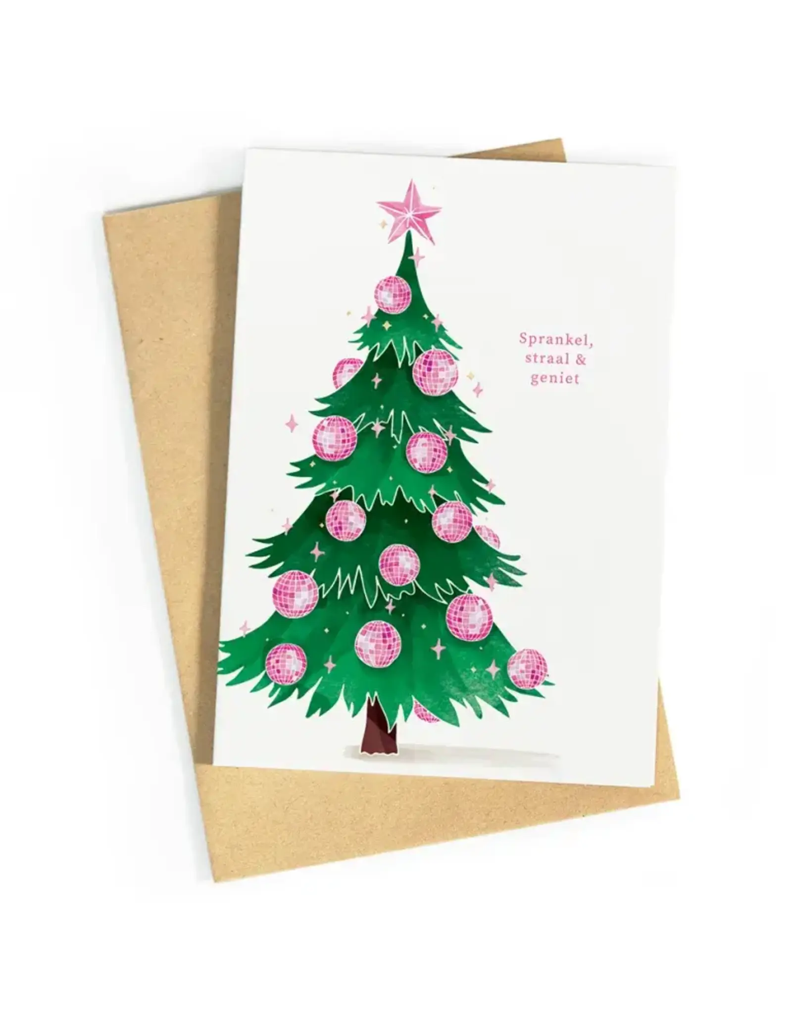 Studio Zwoane Wenskaart - Kerst - Sprankel, straal & geniet  - Dubbele kaart + Envelop