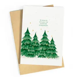 Studio Zwoane Wenskaart - Kerst - Stralende lichtpuntjes - Dubbele kaart + Envelop