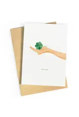 Studio Zwoane Wenskaart - Klavertje 4 hand - Dubbele kaart + Envelop