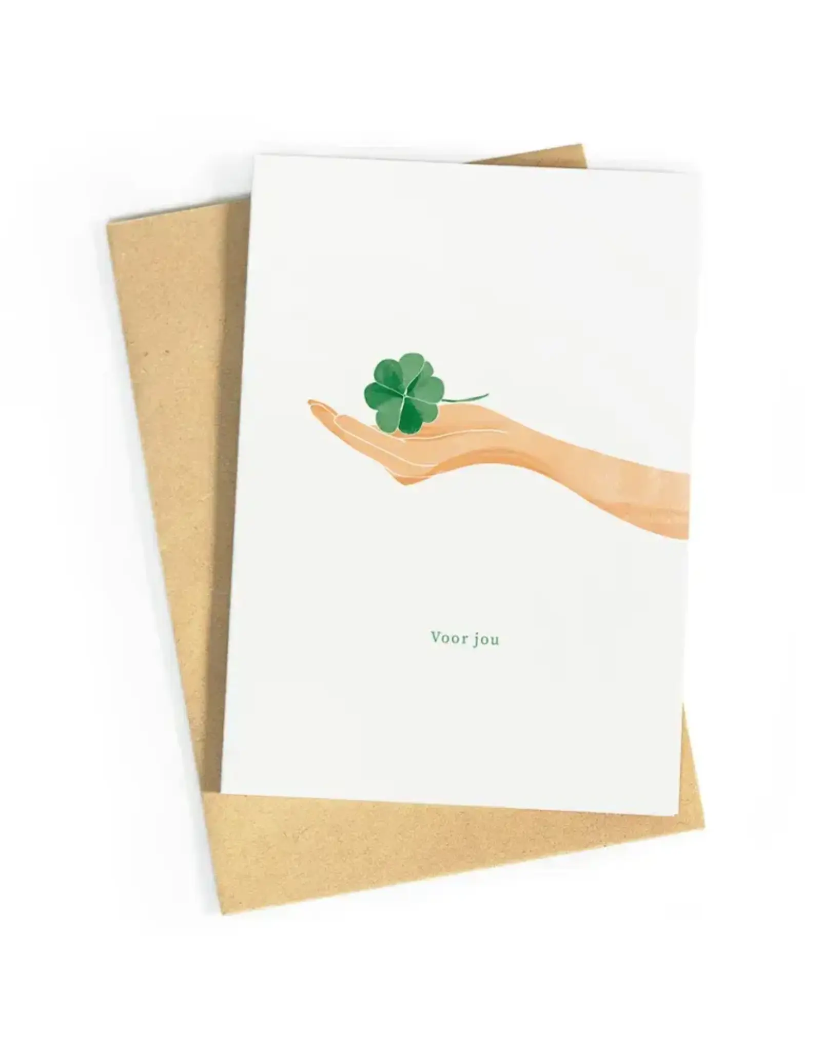 Studio Zwoane Wenskaart - Klavertje 4 hand - Dubbele kaart + Envelop