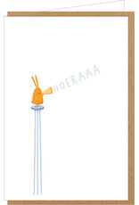 Klein liefs Wenskaart - Konijntje Hoeraaaa - Dubbele kaart + Envelop