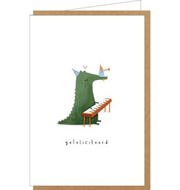 Klein liefs Wenskaart - Krokodil, Gefeliciteerd - Dubbele kaart + Envelop