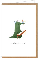 Klein liefs Wenskaart - Krokodil, Gefeliciteerd - Dubbele kaart + Envelop