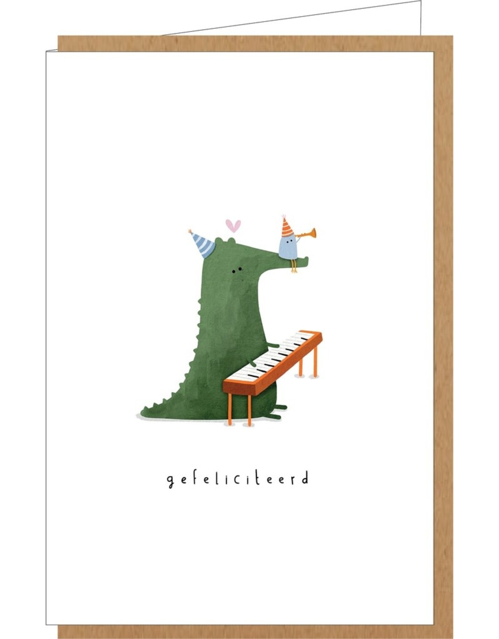 Klein liefs Wenskaart - Krokodil, Gefeliciteerd - Dubbele kaart + Envelop