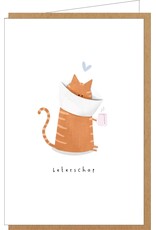 Klein liefs Wenskaart - Kat, Beterschap - Dubbele kaart + Envelop