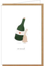 Klein liefs Wenskaart - Konijn, Proost - Dubbele kaart + Envelop