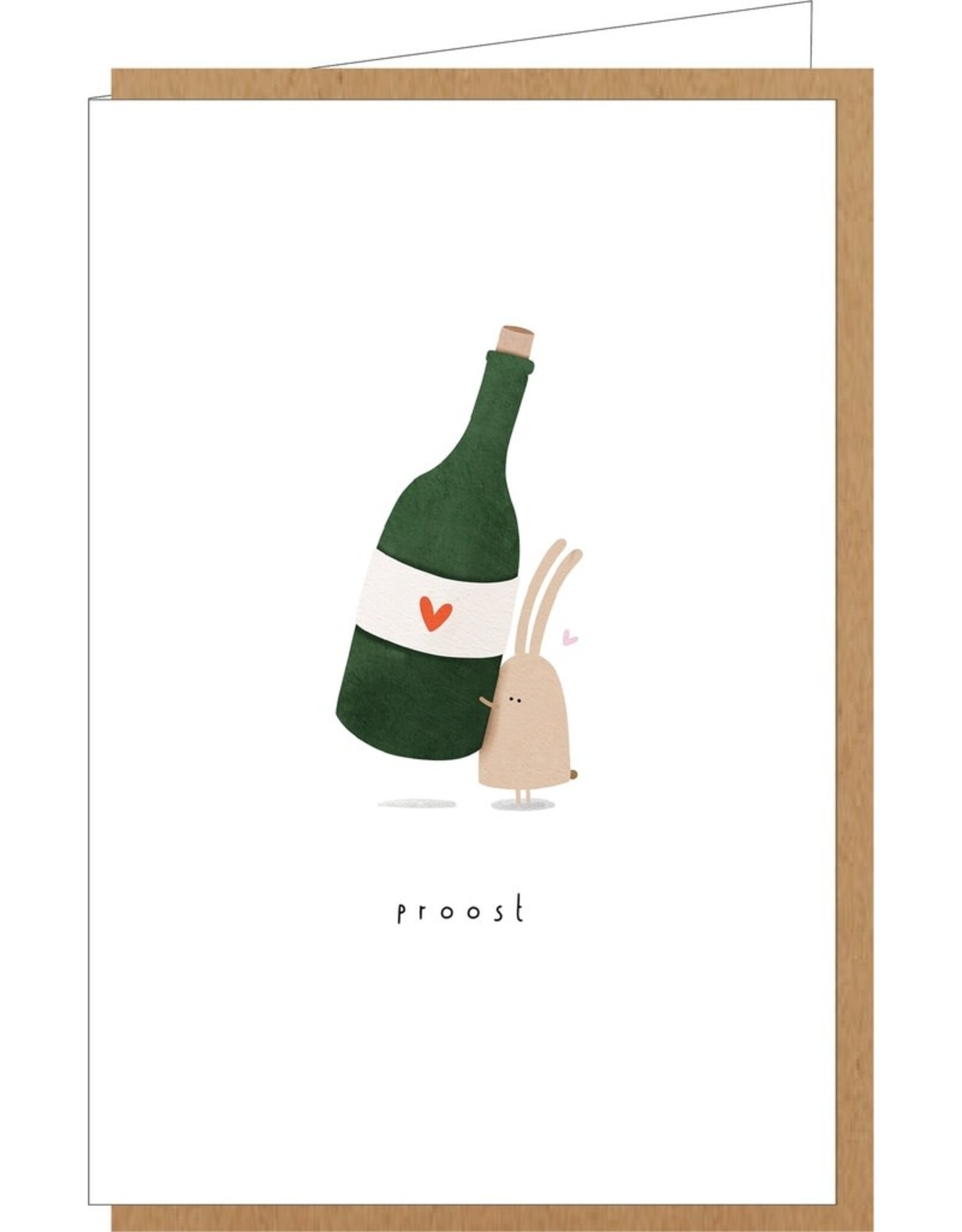 Klein liefs Wenskaart - Konijn, Proost - Dubbele kaart + Envelop