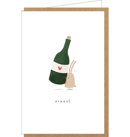Klein liefs Wenskaart - Konijn, Proost - Dubbele kaart + Envelop