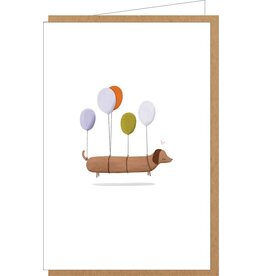 Klein liefs Wenskaart - Teckel met Ballonnen - Dubbele kaart + Envelop