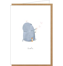 Klein liefs Wenskaart - Olifant, Liefs - Dubbele kaart + Envelop