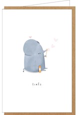 Klein liefs Wenskaart - Olifant, Liefs - Dubbele kaart + Envelop