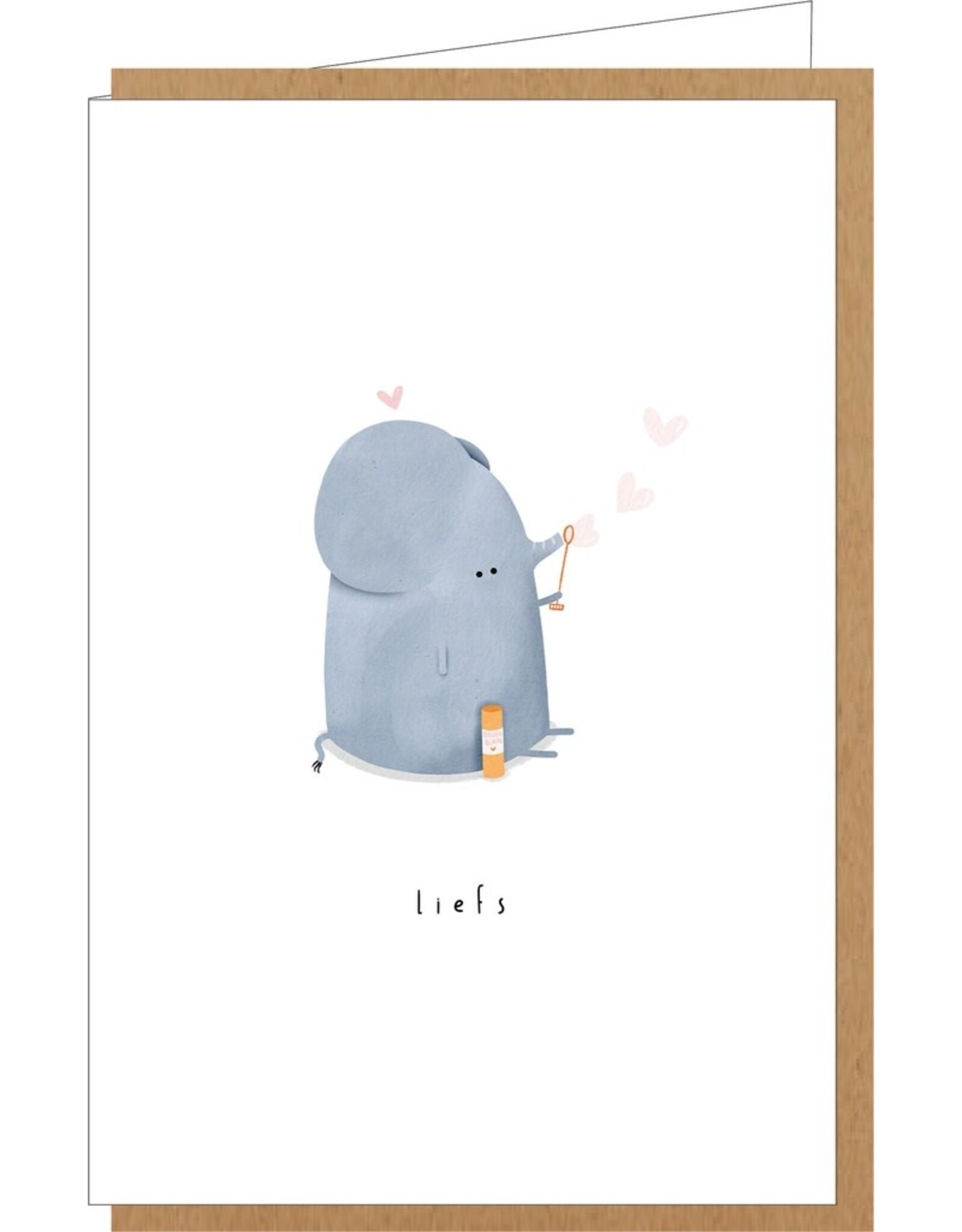 Klein liefs Wenskaart - Olifant, Liefs - Dubbele kaart + Envelop