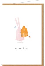 Klein liefs Wenskaart - Konijn, Nieuw huis - Dubbele kaart + Envelop