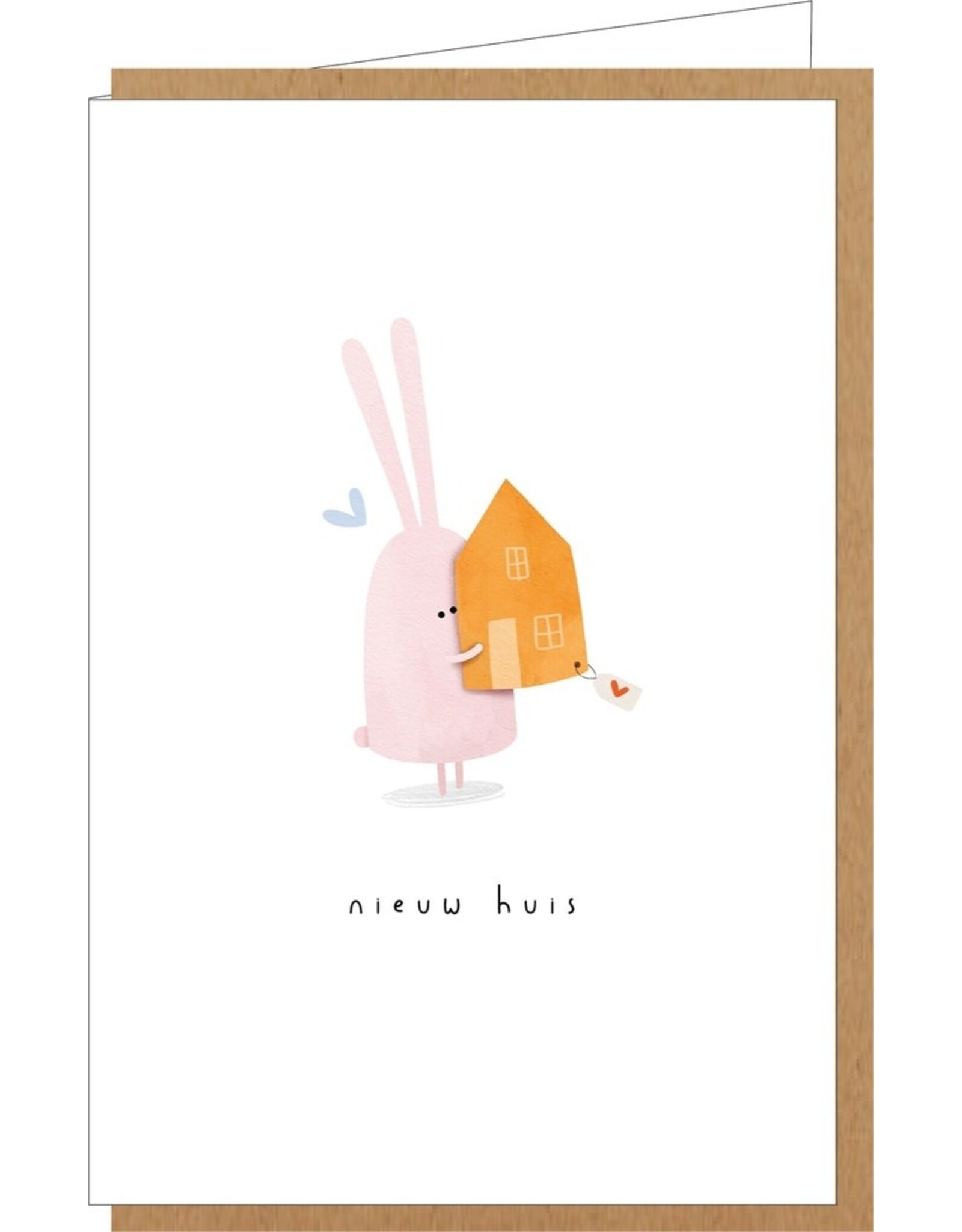 Klein liefs Wenskaart - Konijn, Nieuw huis - Dubbele kaart + Envelop