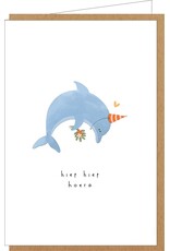 Klein liefs Wenskaart - Dolfijn, Hiep hiep hoera - Dubbele kaart + Envelop
