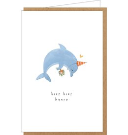 Klein liefs Wenskaart - Dolfijn, Hiep hiep hoera - Dubbele kaart + Envelop