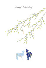Eloise Hall Wenskaart - Two deer & tree Happy birthday  - Dubbele Kaart + Envelop