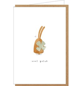 Klein liefs Wenskaart - Konijntje, Veel geluk - Dubbele kaart + Envelop