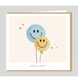 Studio Mie Wenskaart - Joepie de poepie  ballonnen - Dubbele kaart + Envelop