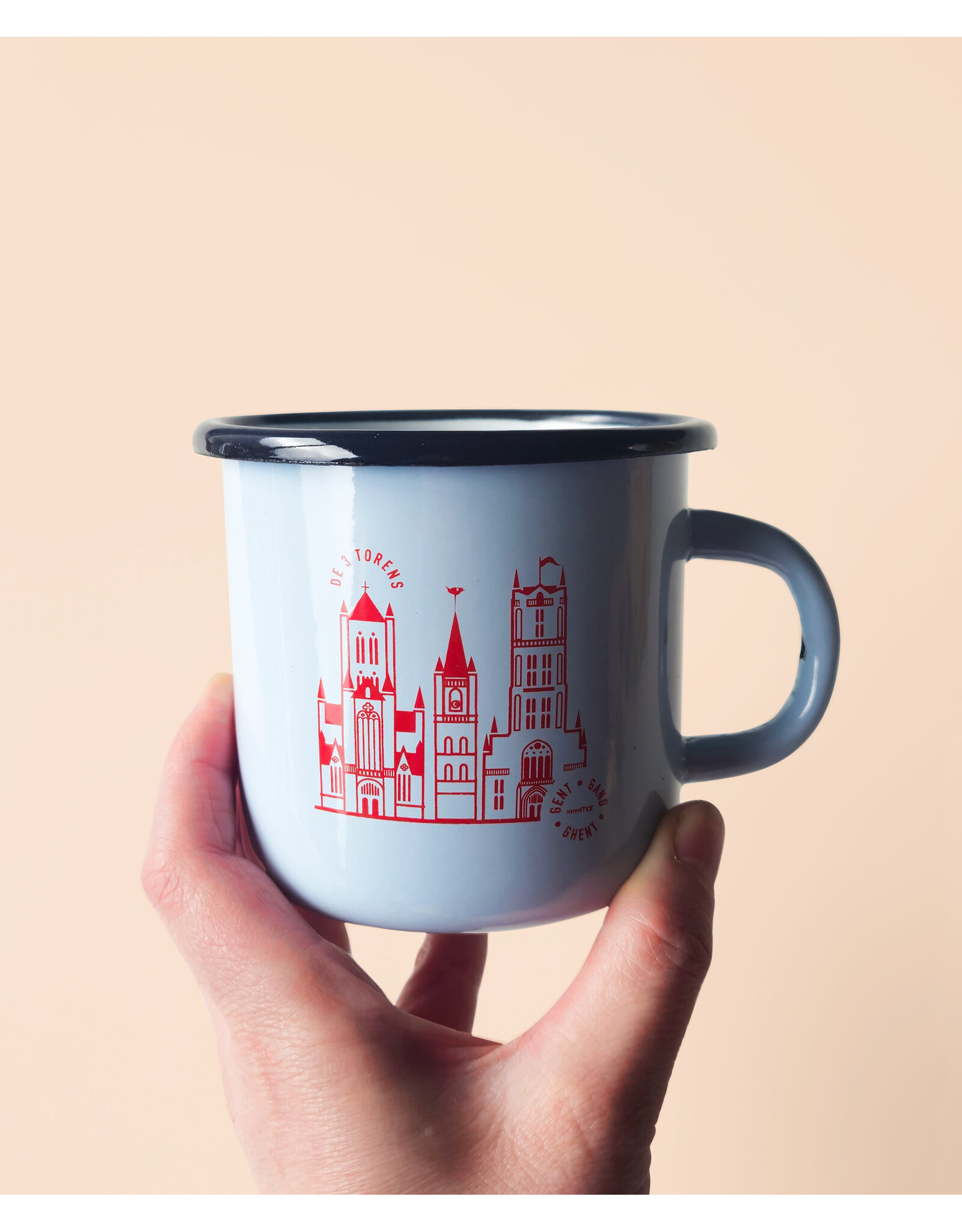 mmmMar Mok Gent - Emaille - Licht Blauw/ Rood - Ø 8cm