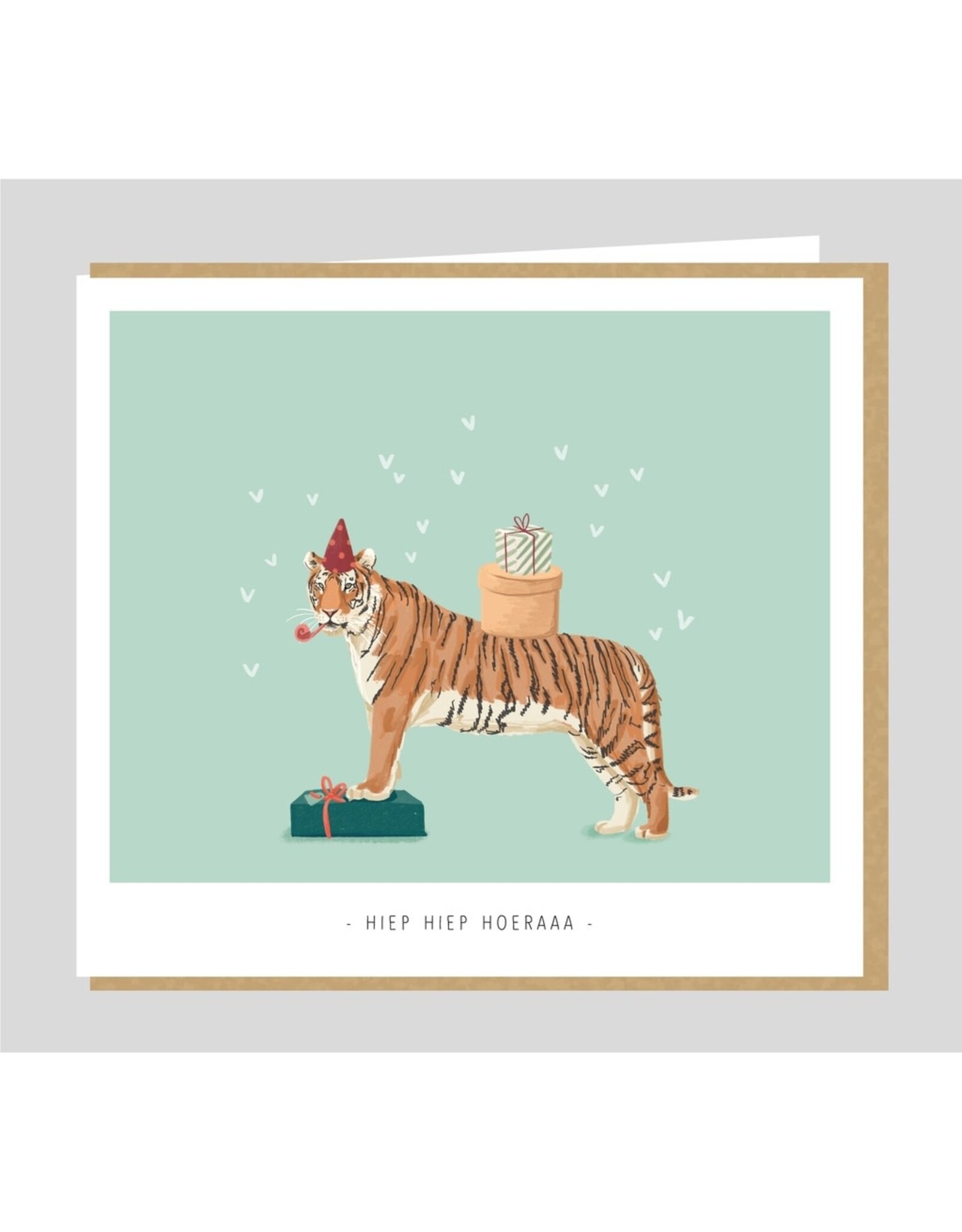 Studio Mie Wenskaart - Tijger, Hiep hiep hoera - Dubbele kaart + Envelop