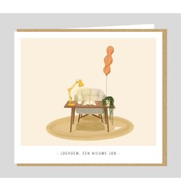 Studio Mie Wenskaart - Joehoew, een nieuwe job - Dubbele kaart + Envelop