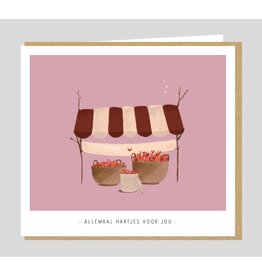 Studio Mie Wenskaart - Allemaal hartjes voor jou - Dubbele kaart + Envelop
