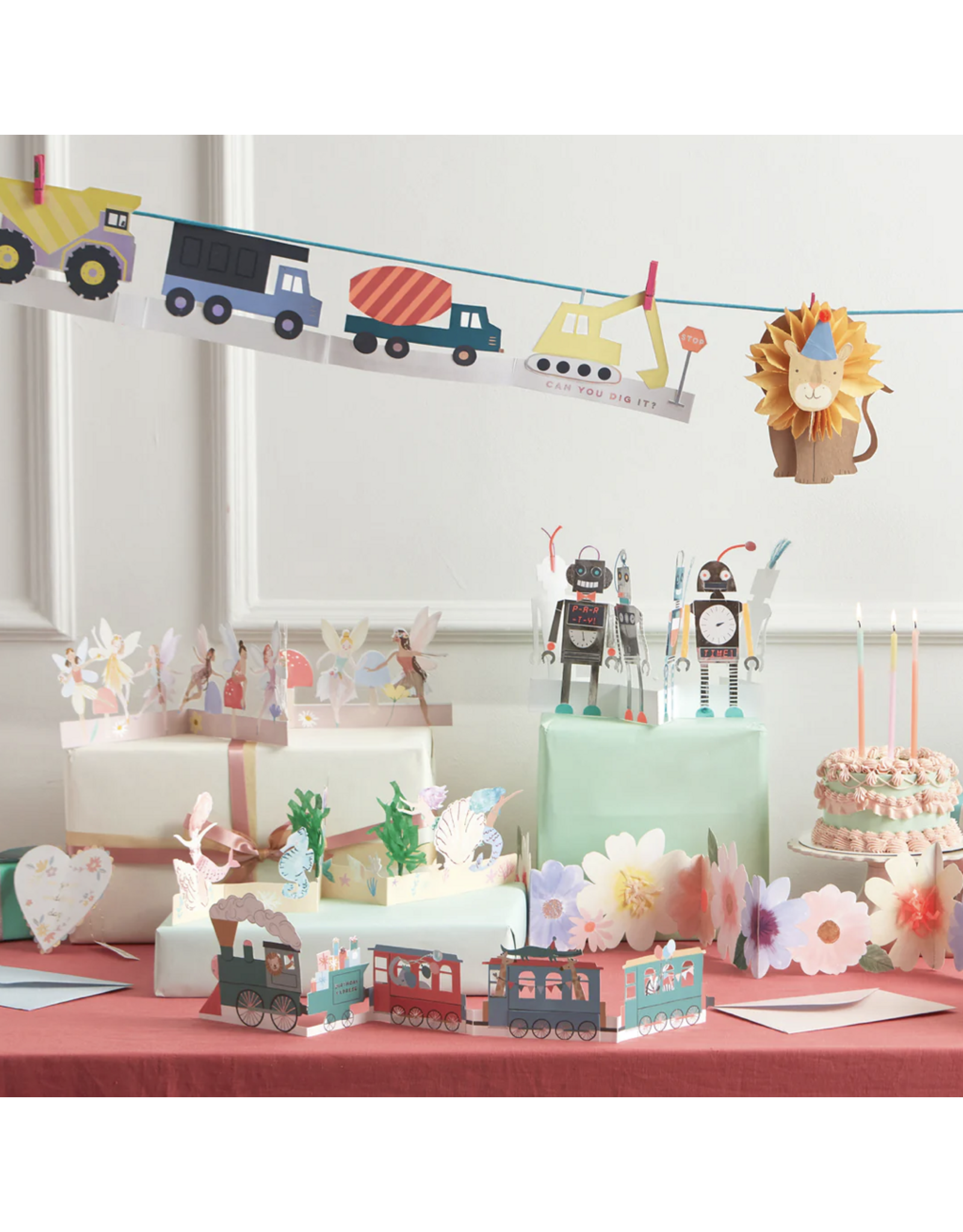 Meri Meri Wenskaart - Birthday train Concertina + Envelop