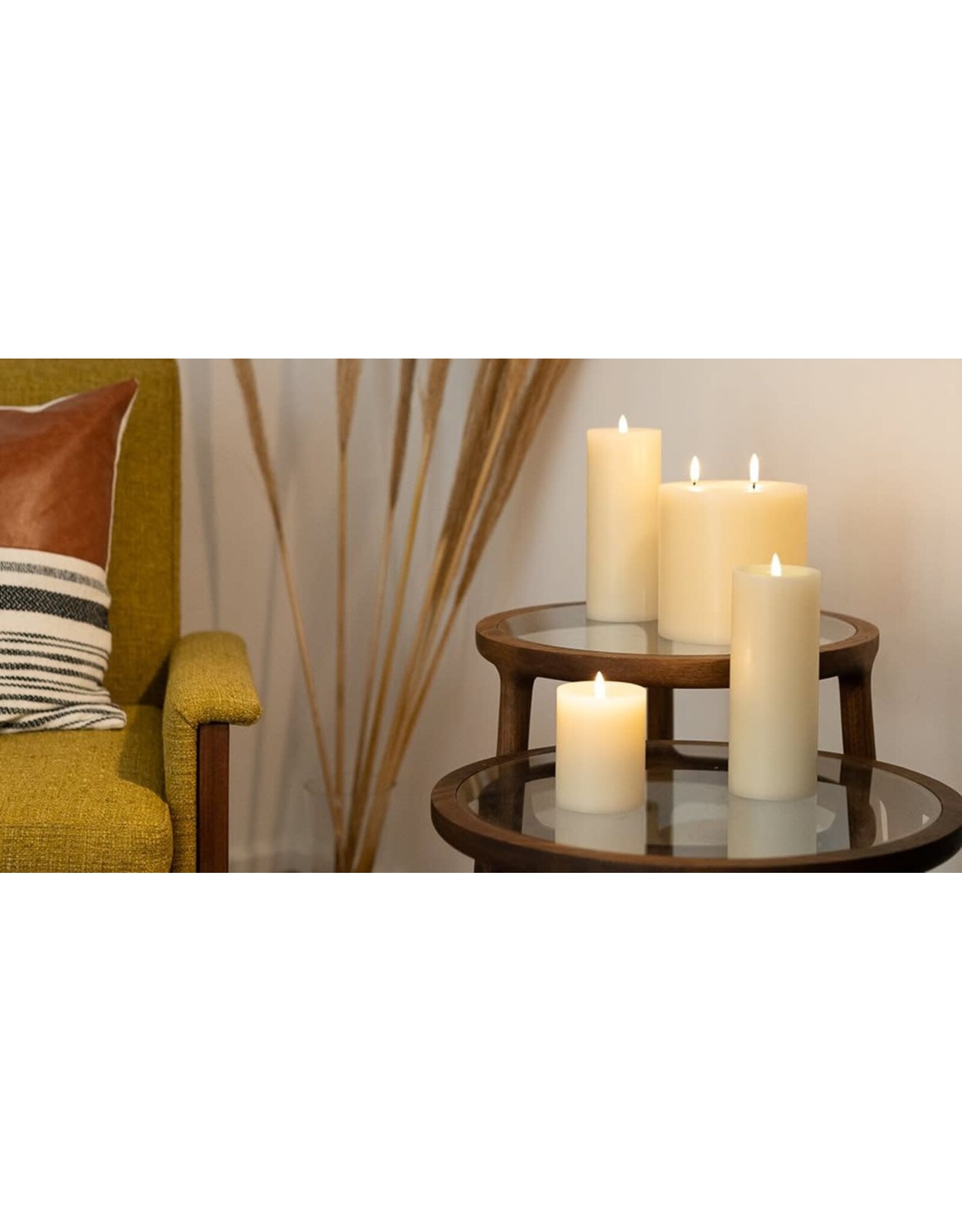 Uyuni Led Pillar Kaars, Triple flame - Ivory - 15x15 cm