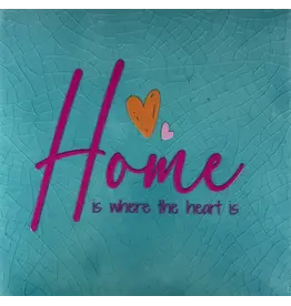 Yett Tegeltje - Home is where the heart is, Groen/Knalroze - 10x10