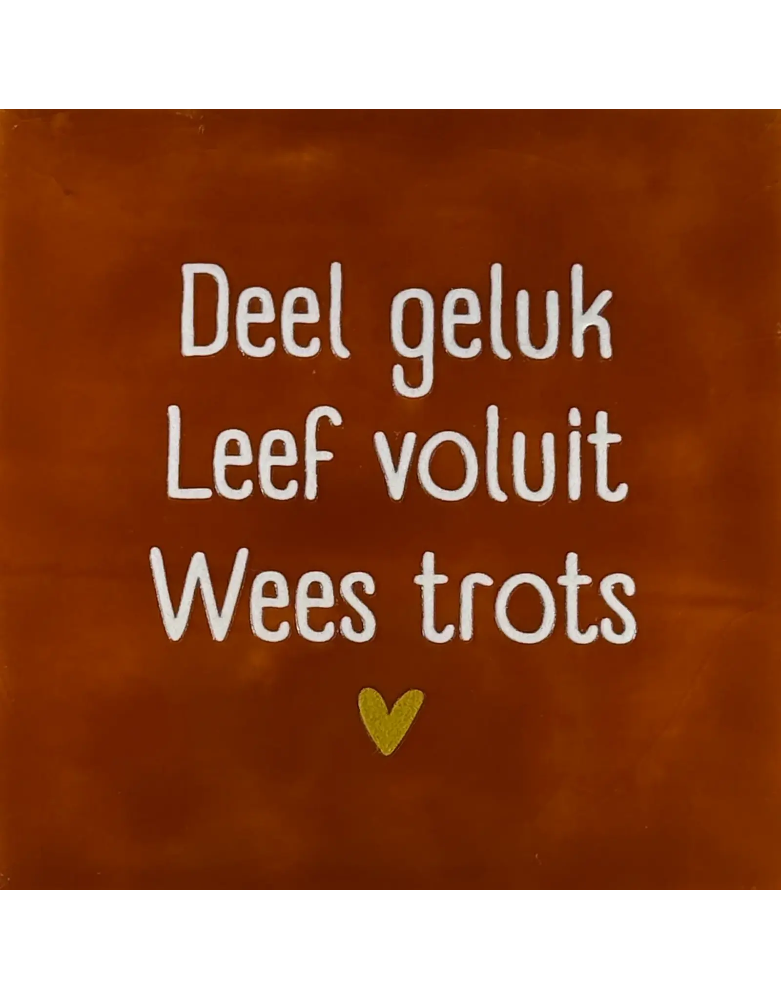 Yett Tegeltje - Deel geluk leef voluit wees trots, Terra/Créme - 10x10