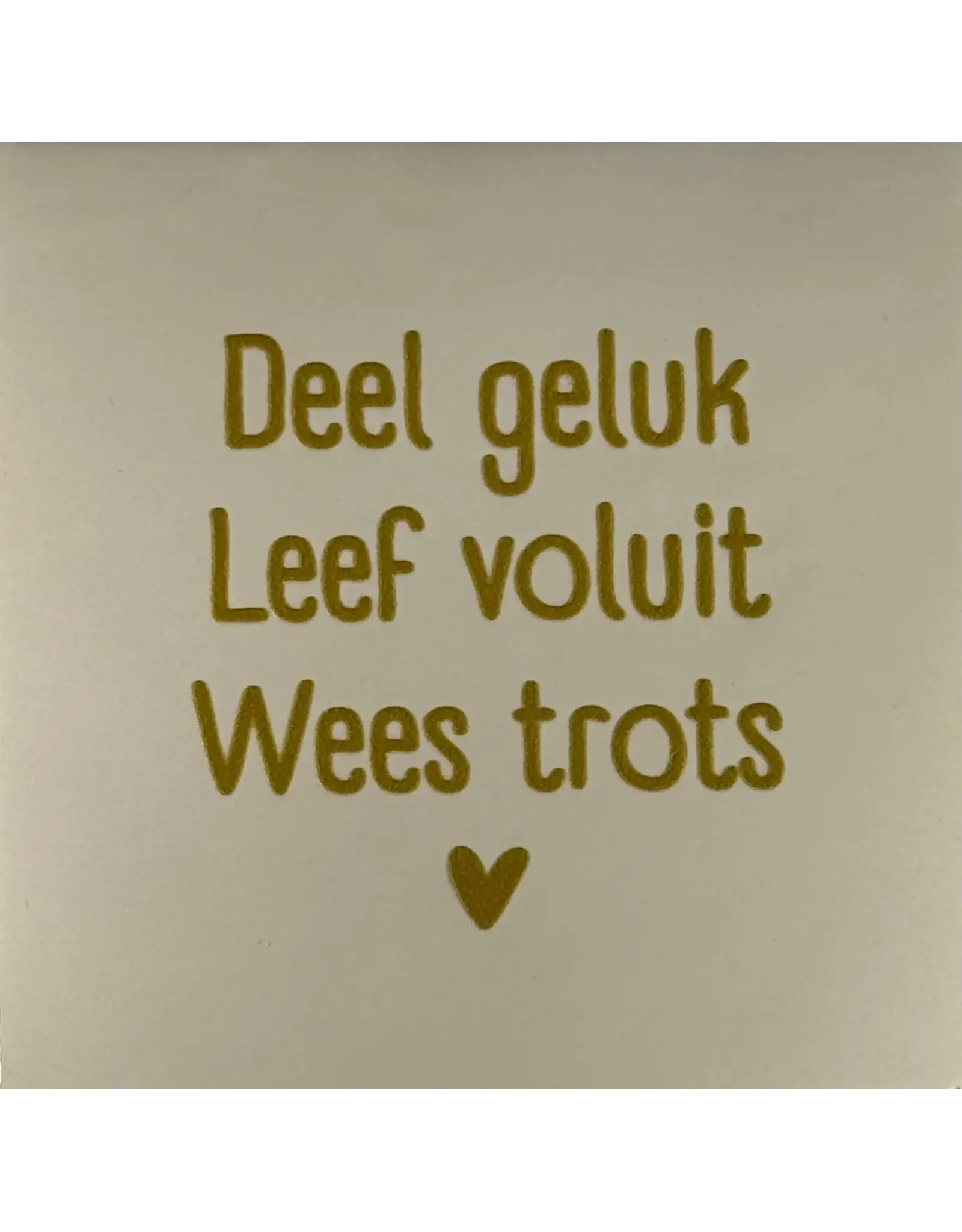 Yett Tegeltje - Deel geluk leef voluit wees trots, Créme/Goud - 10x10