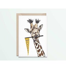 Kathings Wenskaart - Giraffe Hooray - Dubbele kaart + Envelope