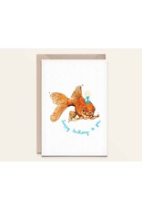 Kathings Wenskaart - Goudvis, Happy birthday - Dubbele kaart + Envelop