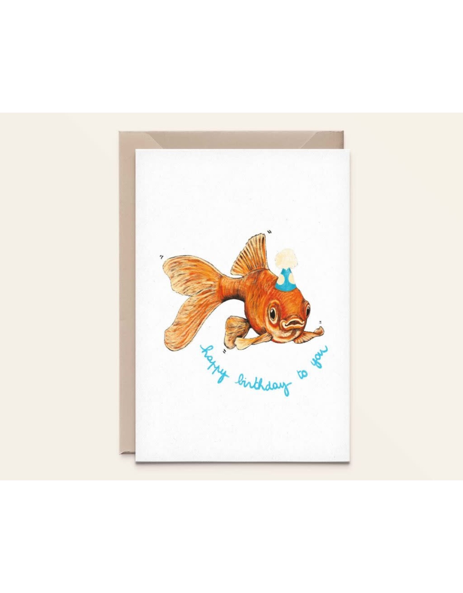 Kathings Wenskaart - Goudvis, Happy birthday - Dubbele kaart + Envelop