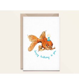 Kathings Wenskaart - Goudvis, Happy birthday - Dubbele kaart + Envelop