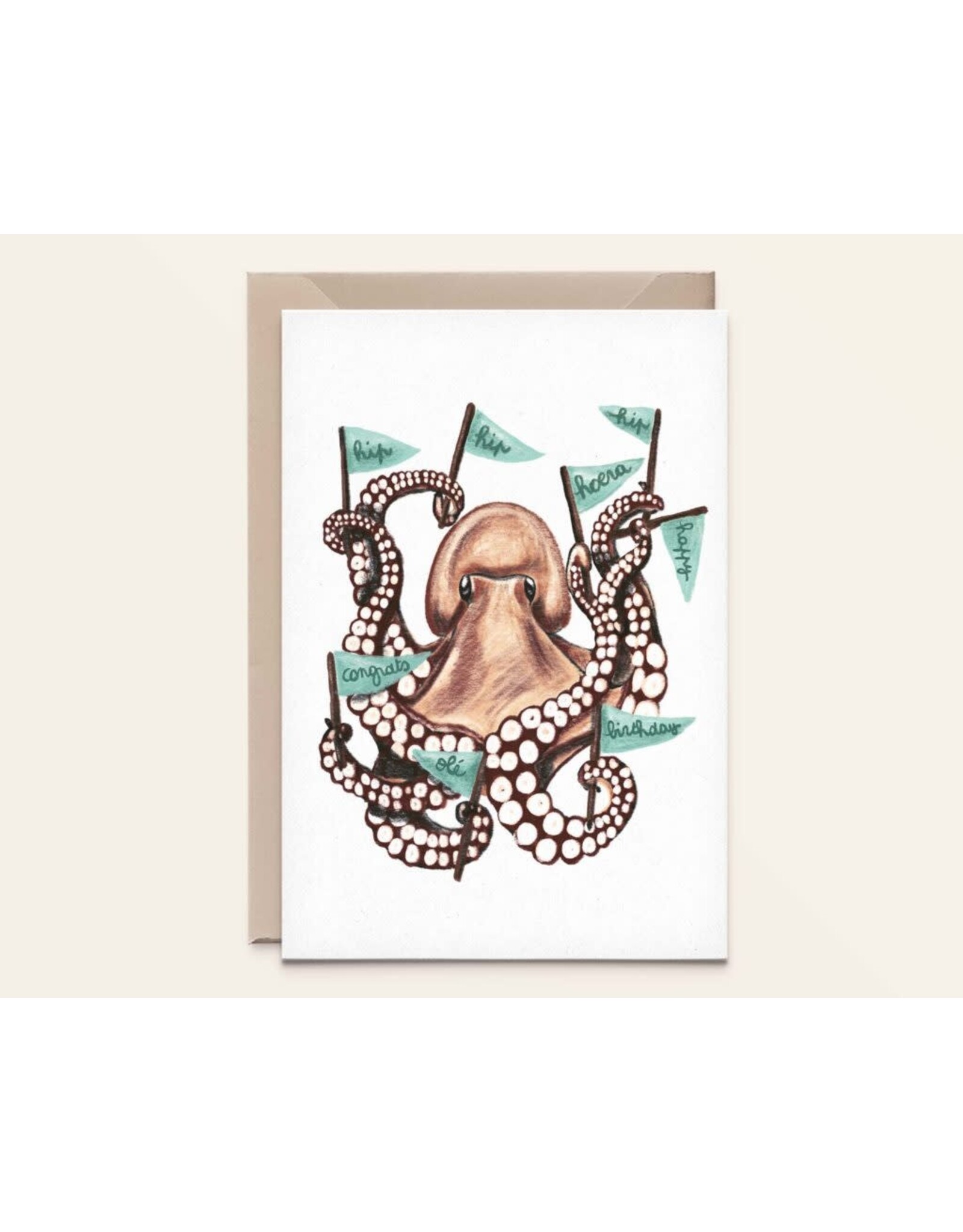 Kathings Wenskaart - Octopus Birthday - Dubbele kaart + Envelop