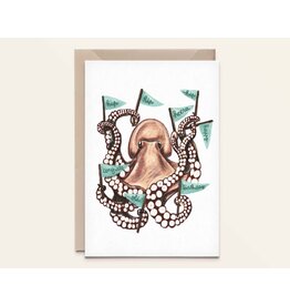 Kathings Wenskaart - Octopus Birthday - Dubbele kaart + Envelop