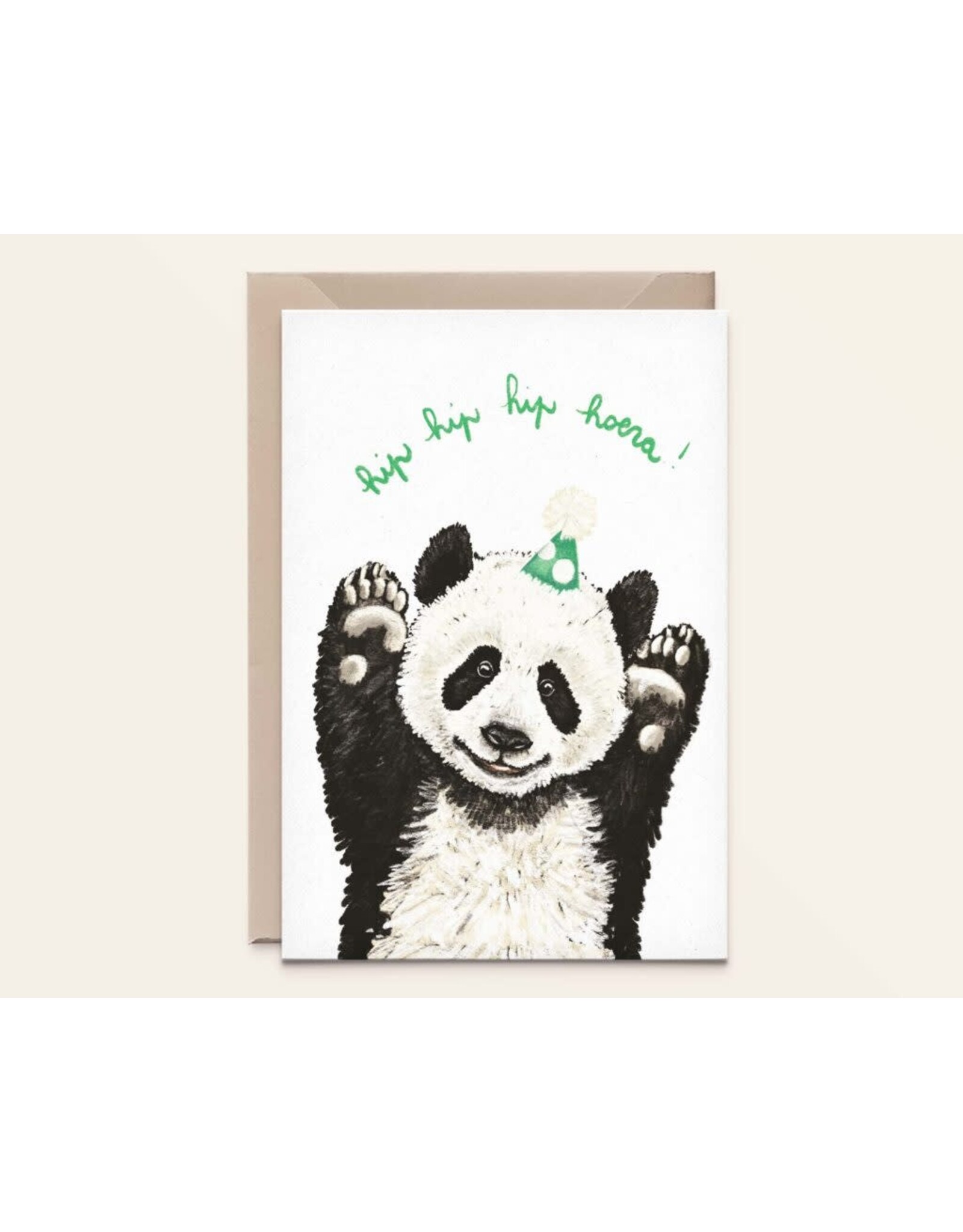 Kathings Wenskaart - Panda Hoera - Dubbele kaart + Envelop