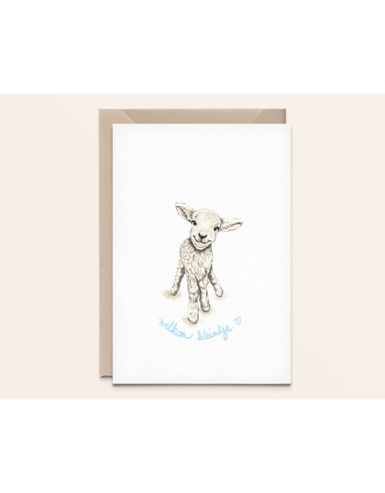 Kathings Wenskaart - Schaapje welkom kleintje - Dubbele kaart + Envelop