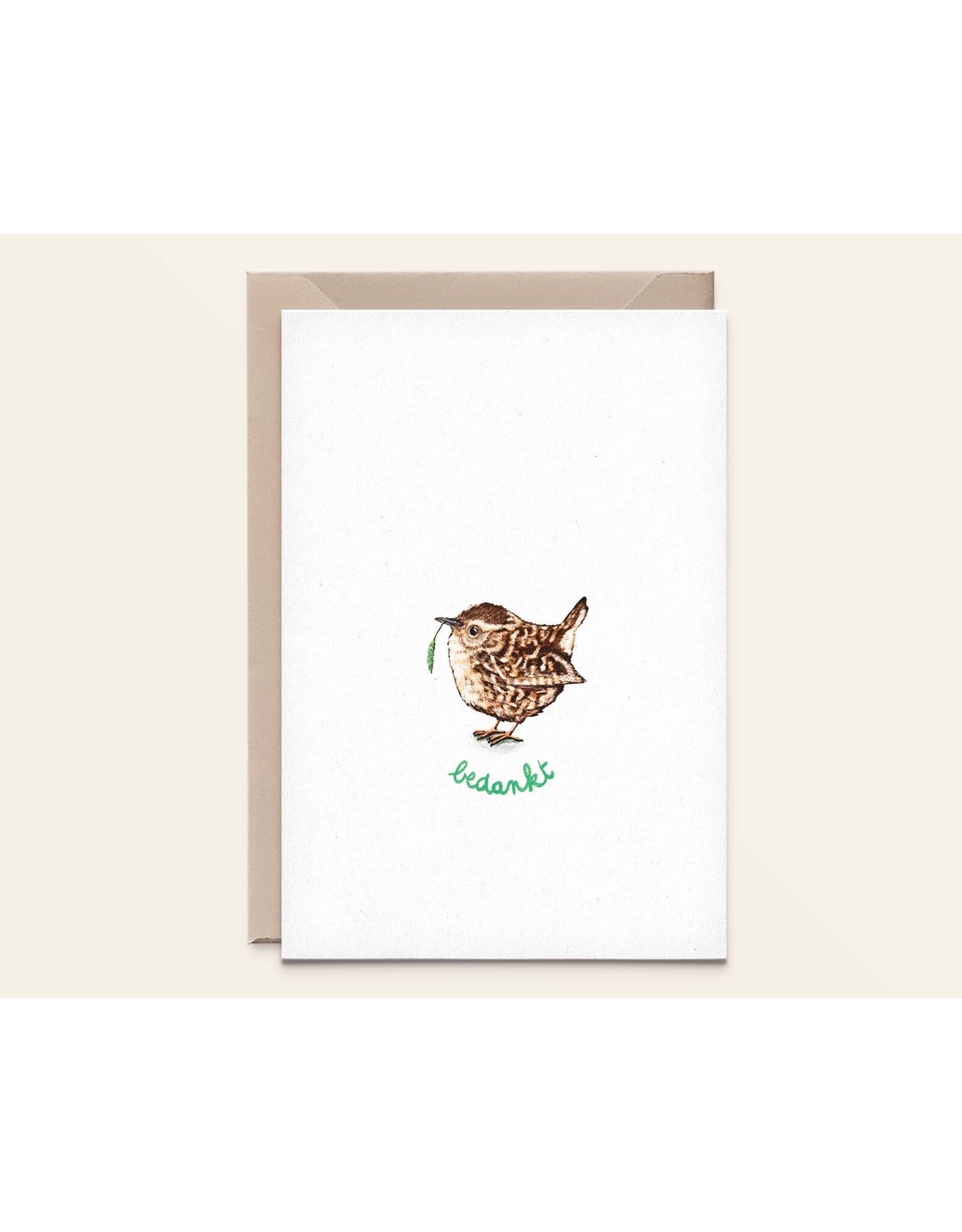 Kathings Wenskaart - Winterkoninkje bedankt - Dubbele kaart + Envelop