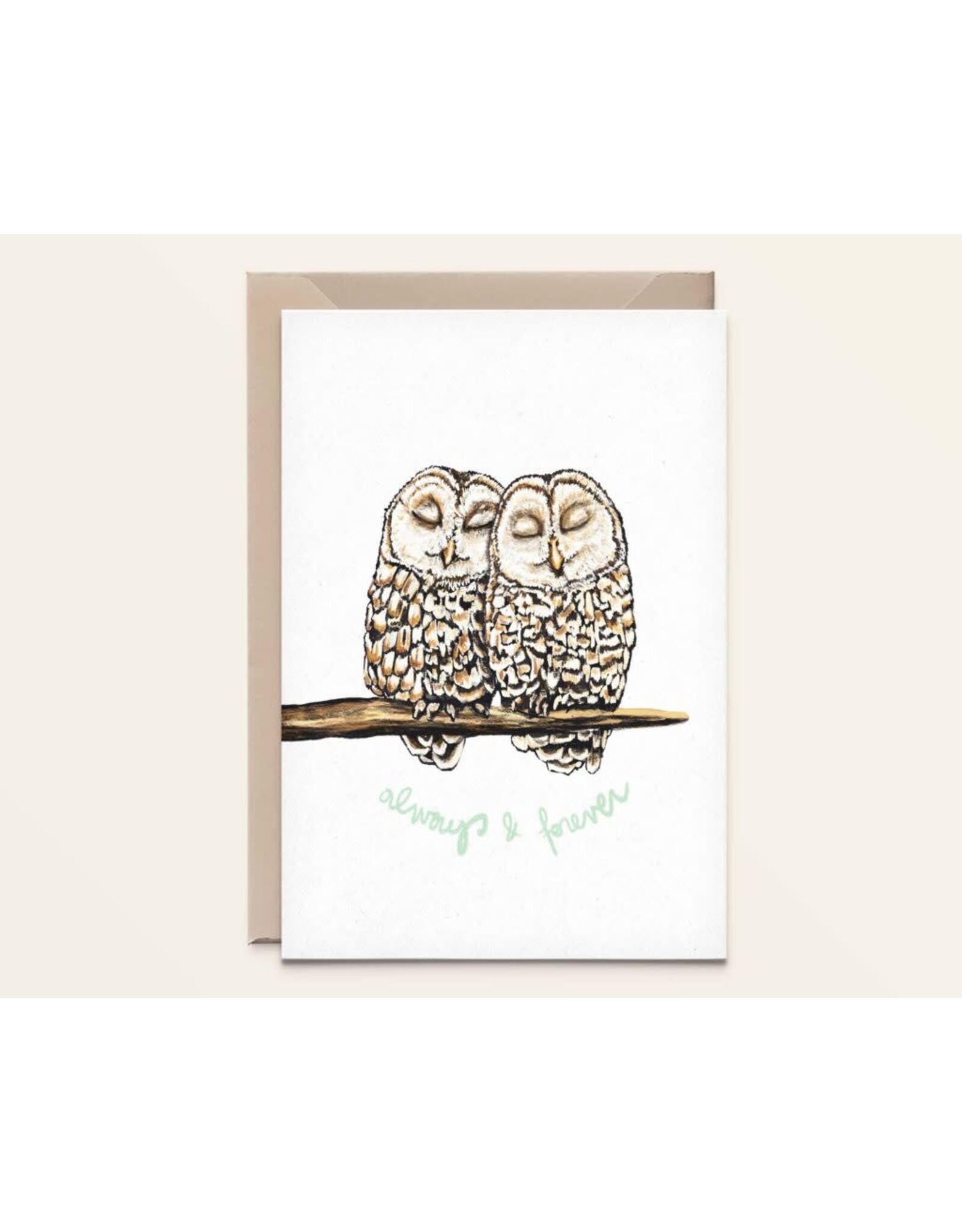 Kathings Wenskaart - Owls, Always & Forever - Dubbele kaart + Envelop