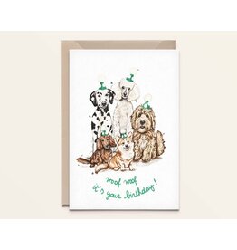 Kathings Wenskaart - Dogs, Woof it's your birthday - Dubbele kaart + Envelop